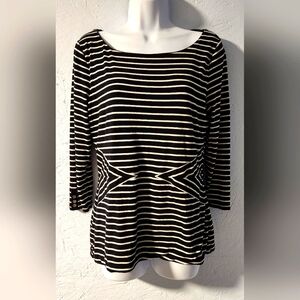 White House Black Market 3/4-Sleeve Black & White Striped Top - Women's Size M